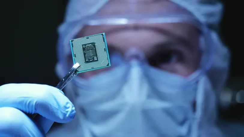Microchip in cleanroom.