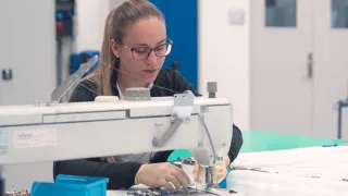 Tanja Pfundner is sewing launcher insulation at our Berndorf site, 40km south of Vienna, Austria's capital.