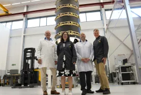 The Swedish space minister Anna Ekström visited Beyond Gravity in Linköping. She was accompanied by Anders Larson (Managing Director Beyond Gravity in Sweden), Per Lovatt (Senior Manager Operations at Beyond Gravity in Linköping) and the parlamentarian Johan Löfstrand.
