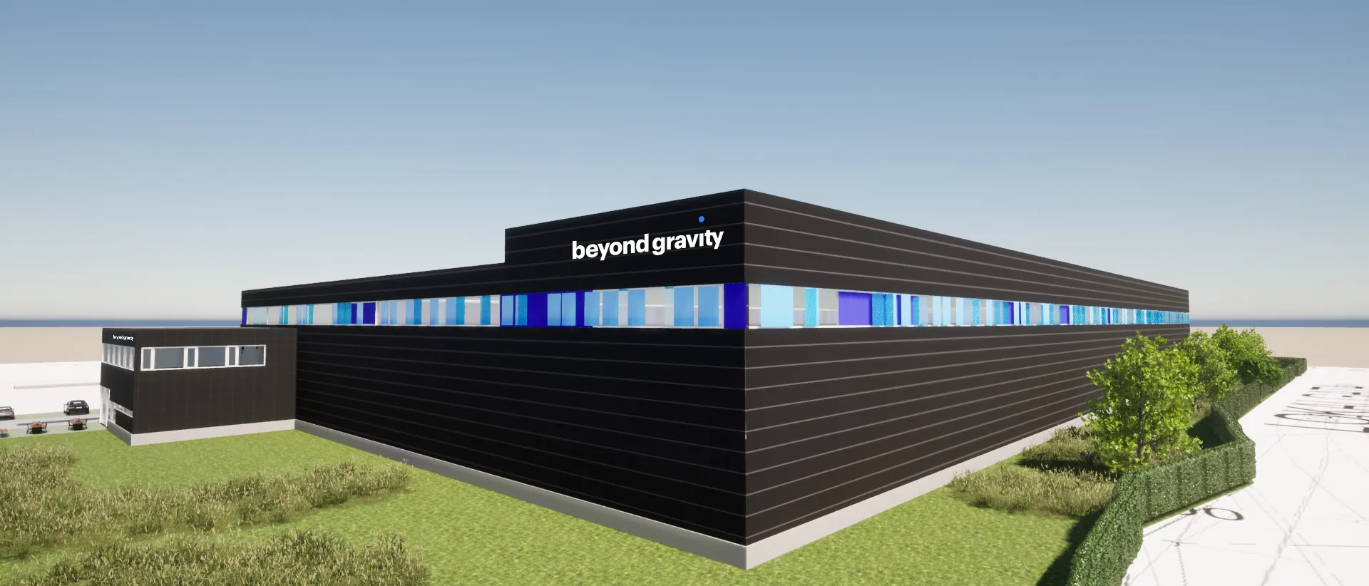 Beyond Gravity (formerly RUAG Space) is ramping up its production of satellite dispensers in Linköping, Sweden, with the construction of a new facility. Completion of the new facility is scheduled for 2023. (Visualization of the future production facility). © Aspehof Fastigheter, Beyond Gravity.