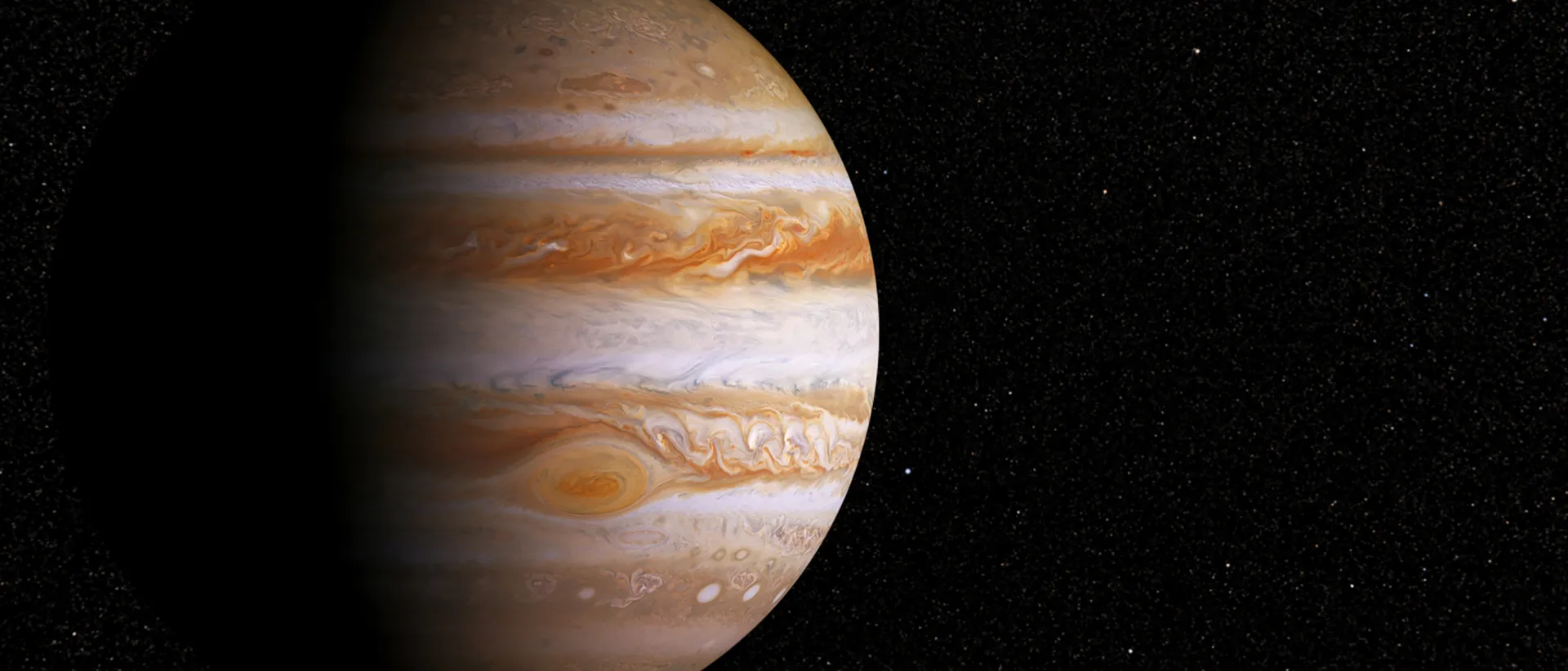 Planet Jupiter, with a big spot, on a dark background,copyspace. Elements of this image were furnished by NASA