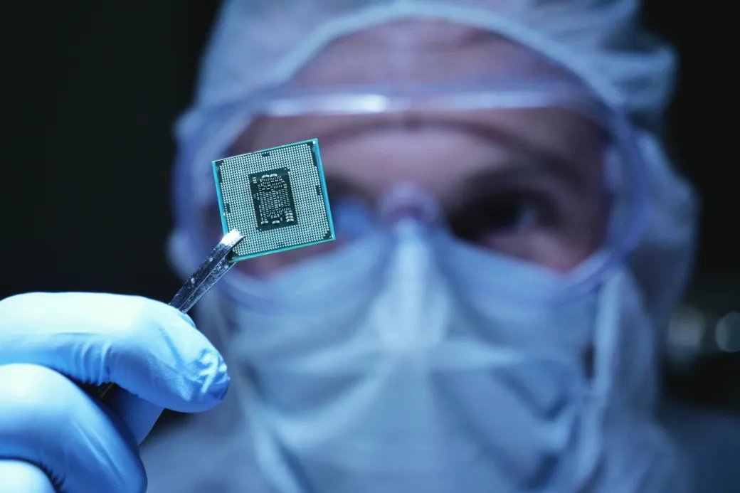 Microchip in cleanroom.